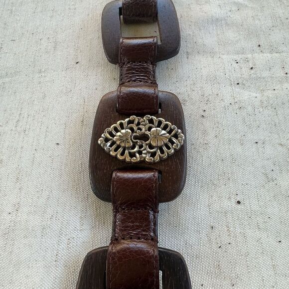 Brighton Leather & Wood Brown Vintage Men’s Belt 34/XL - Picture 3 of 6